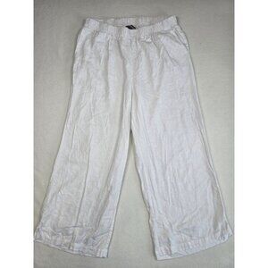 Jessica London Womens Size 12 White Linen Blend Wide Leg Pants Pull On Elastic